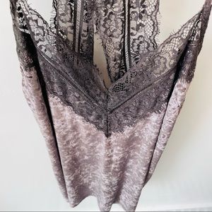 Studio Bijoux sz L grey velvet racertank with lace detail at neck and back